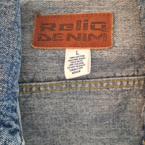 Vintage 90s Reliq Denim Trucker Jacket 100% Cotton Heavy Unisex Men's size Large - Picture 9 of 12